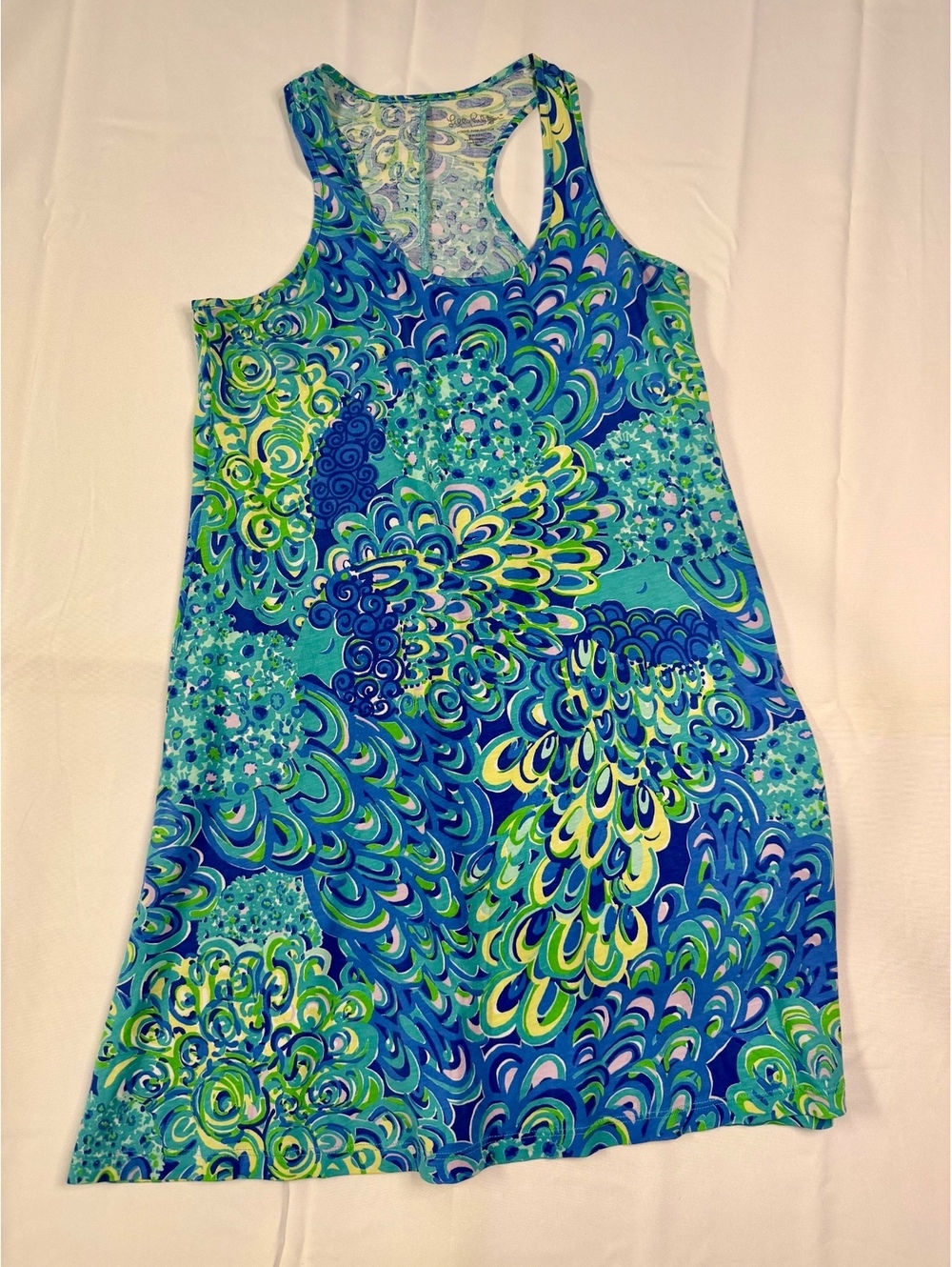 Lilly Pulitzer Sleeveless Racerback Dress in Blue and Green Abstract Print